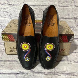 New PIKOLINOS Black LEATHER Moccasins Multi Color BEAD Detail Womens 6 M $170